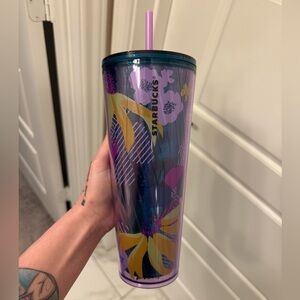 Starbucks Purple and Yellow Floral Tumbler